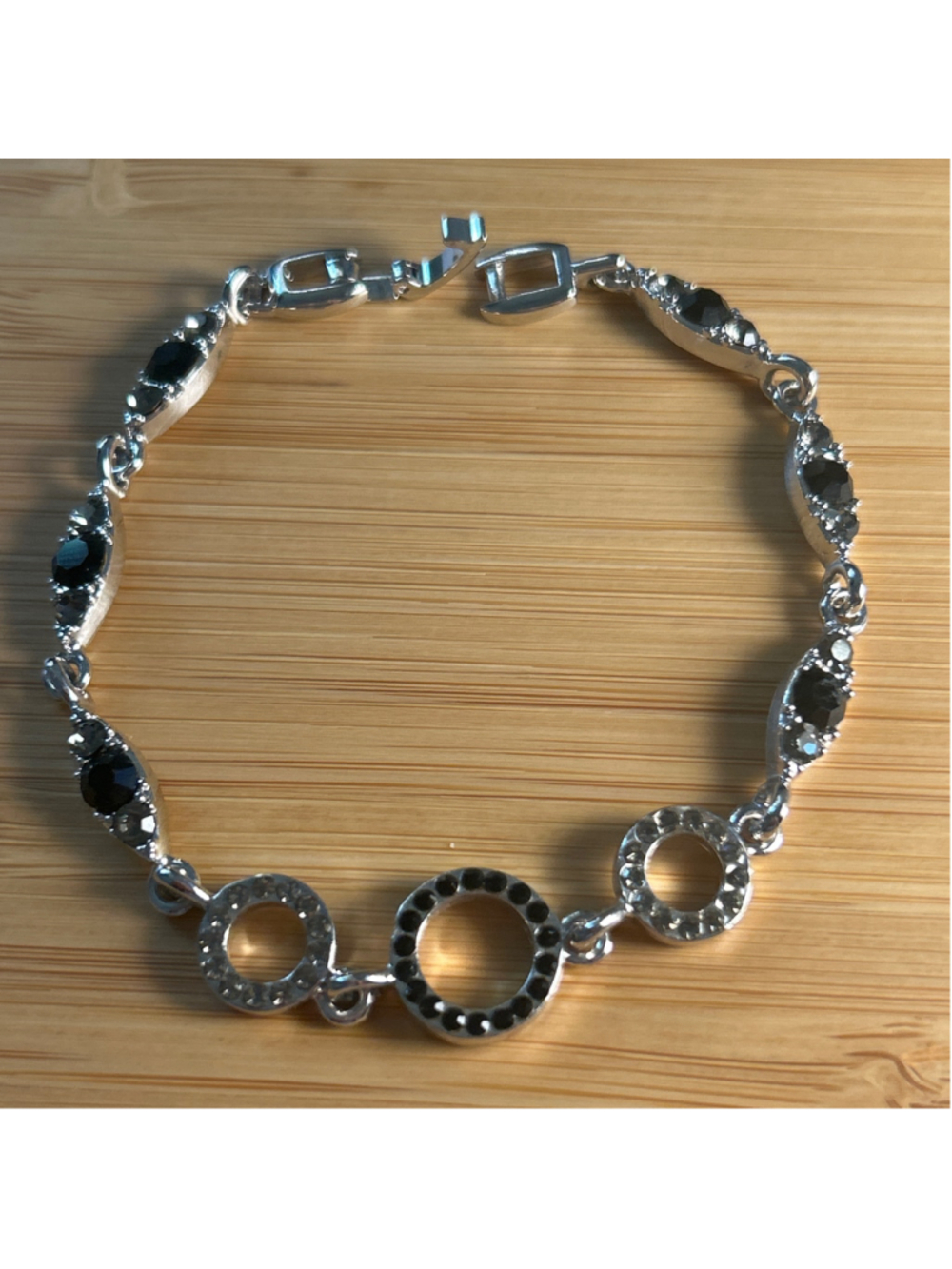 Women's Unbranded Silver and Black Stone Bracelet, One Size